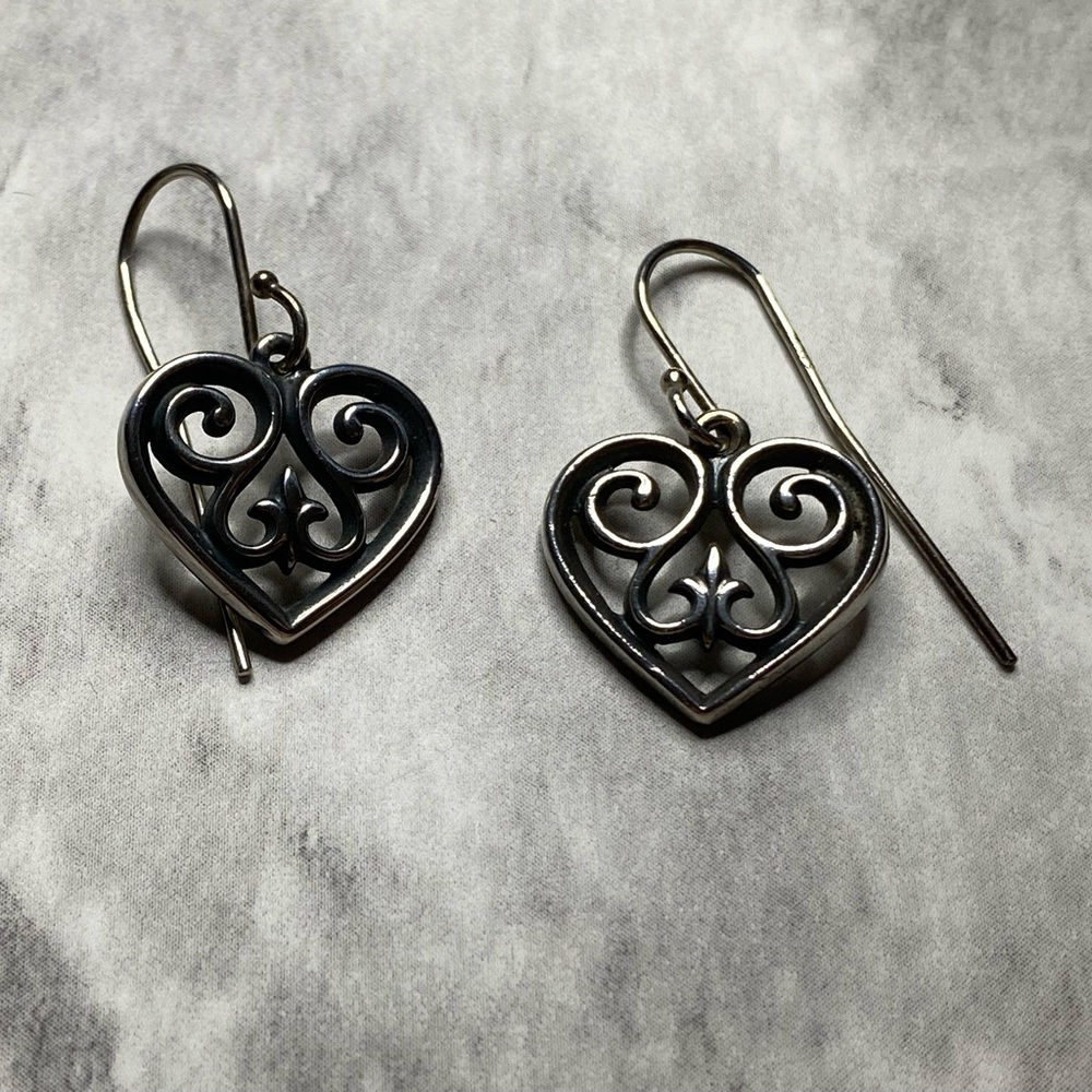 Retired James Avery French Heart Sterling Silver Hook Earrings